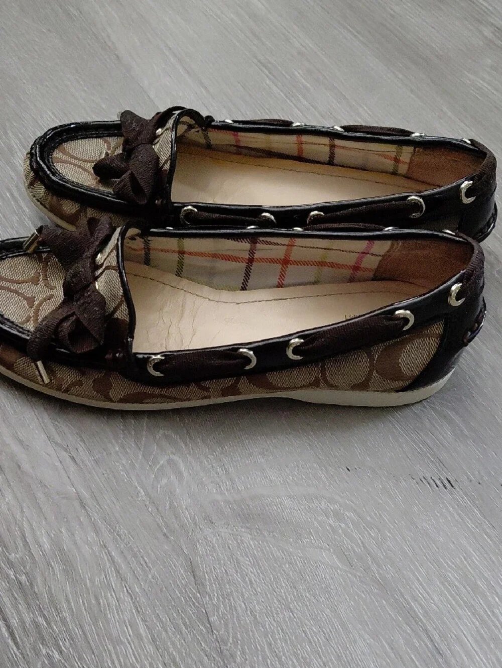 Coach Brown Signature Canvas Bow-Trim Loafers